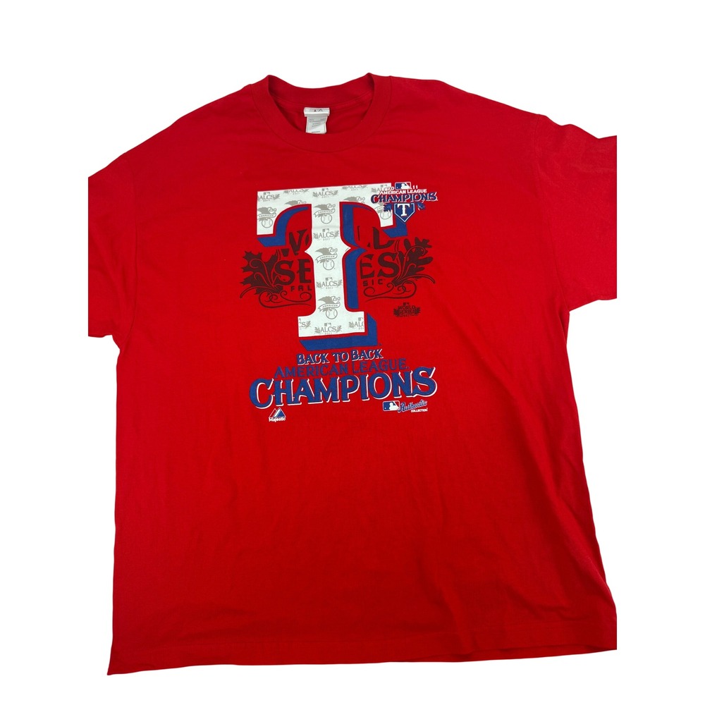 Texas Rangers T Shirt Mens 2XL Red 2011 World Series AL Champions MLB